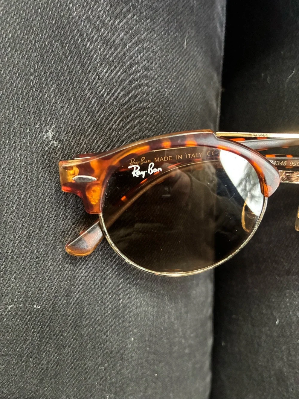 RAY-BAN Clubround Double Bridge Tortoise & Gold Sunglasses - Picture 9 of 10